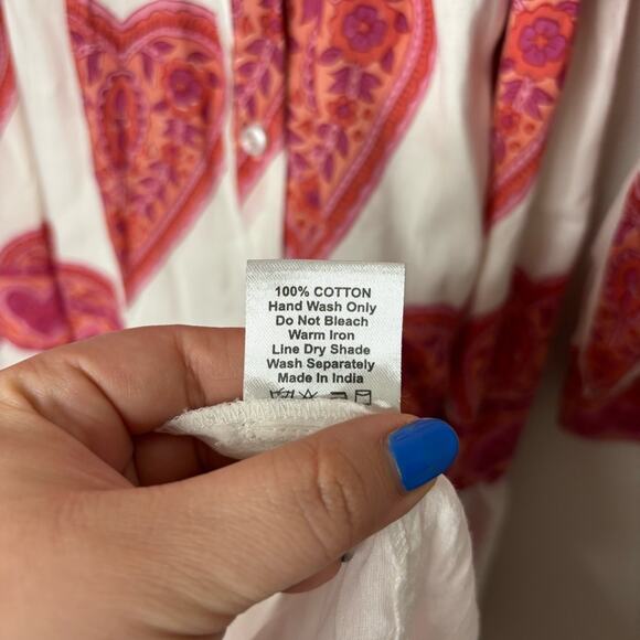 Victoria Dunn 100% cotton valentine's heart white and pink maxi dress size large - Picture 5 of 6